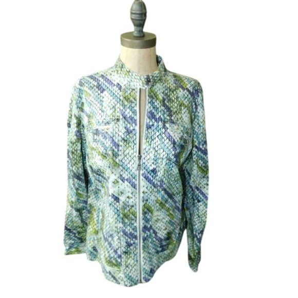 Chico's Jackets & Blazers - Chico's Size L Large (2) Reptile Print  STRETCH Denim Jean Jacket